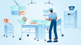 Moderne Illustration aus dem Erklärvideo für Tritec Electronic, produziert von M'splain. Kreative Visualisierung für die Animation eines vernetzten OP-Saals. 