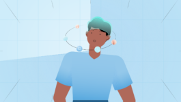 Moderne Illustration aus dem Erklärvideo für Tritec Electronic, produziert von M'splain. Darstellung eines medizinischen Charakters mit animierten Icons. 